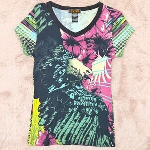 Hayes Eagle Graphic Tee Y2K Neon‎ Tropical Glam McBling Womens Small